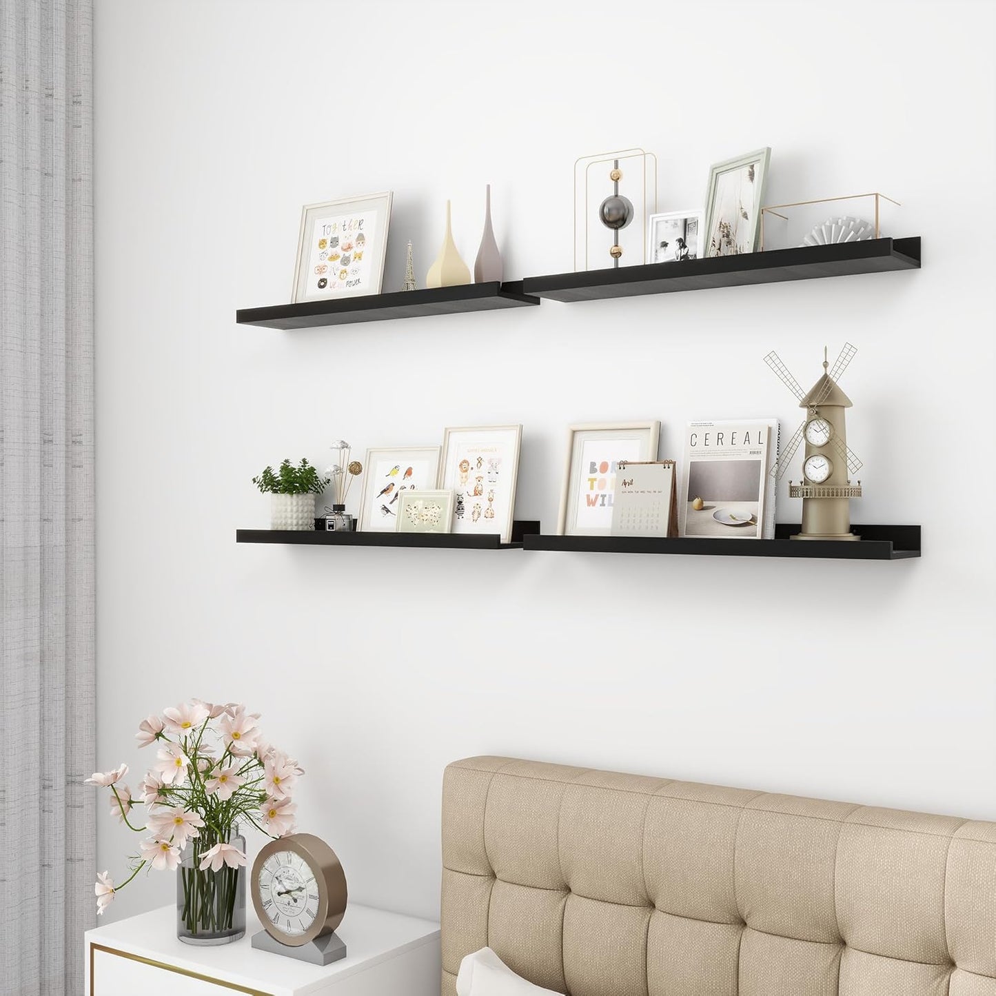 ShelfLoft 5"D x 1.8“H Black Picture Ledge Shelf Wood Floating Shelves