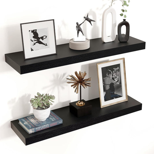 ShelfLoft 24"W x 6.7"D Black Floating Shelves for Wall Storage,2 Pack