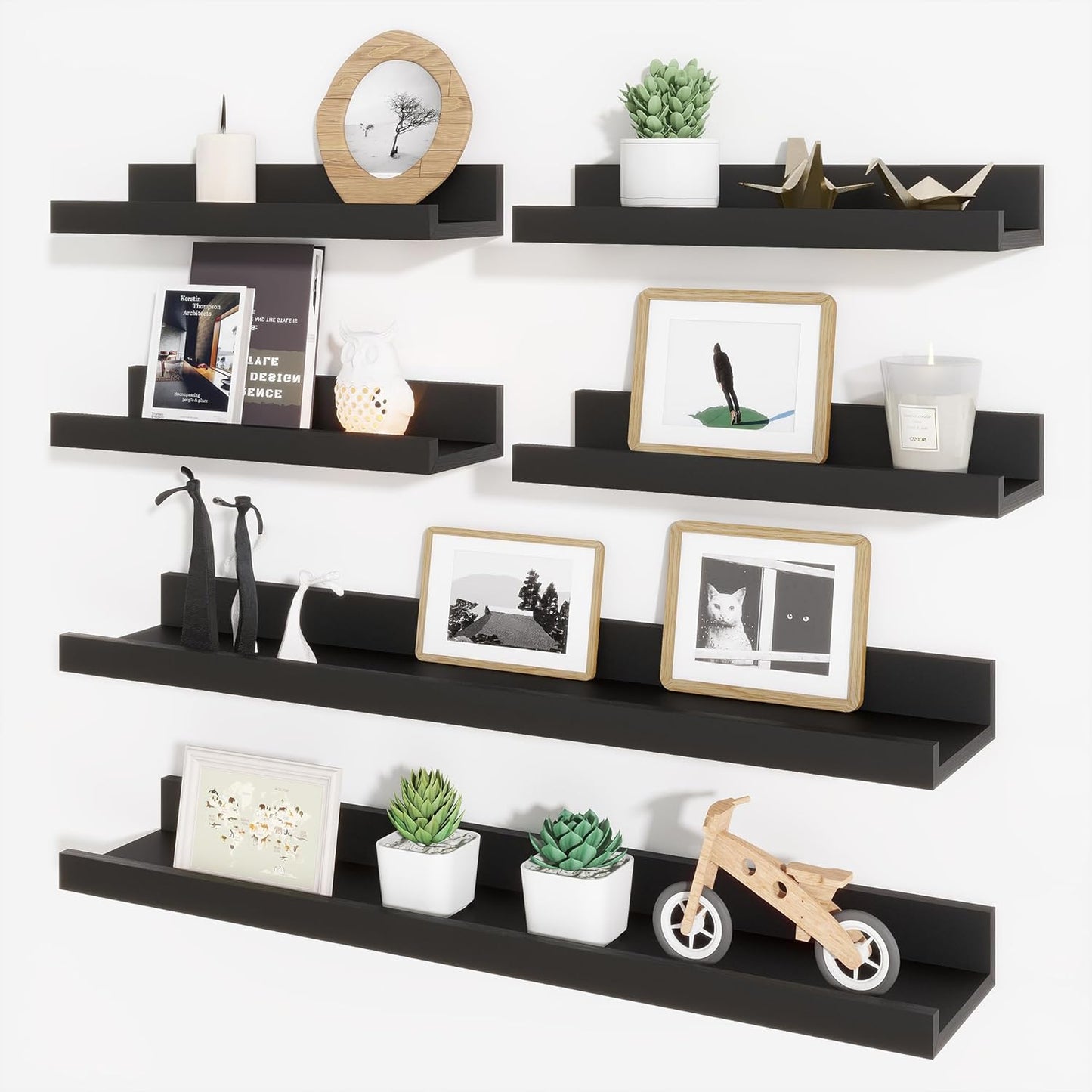 ShelfLoft 5.4 Inch Deep Picture Ledge Shelf Floating Wall Storage Shelves, Set of 6