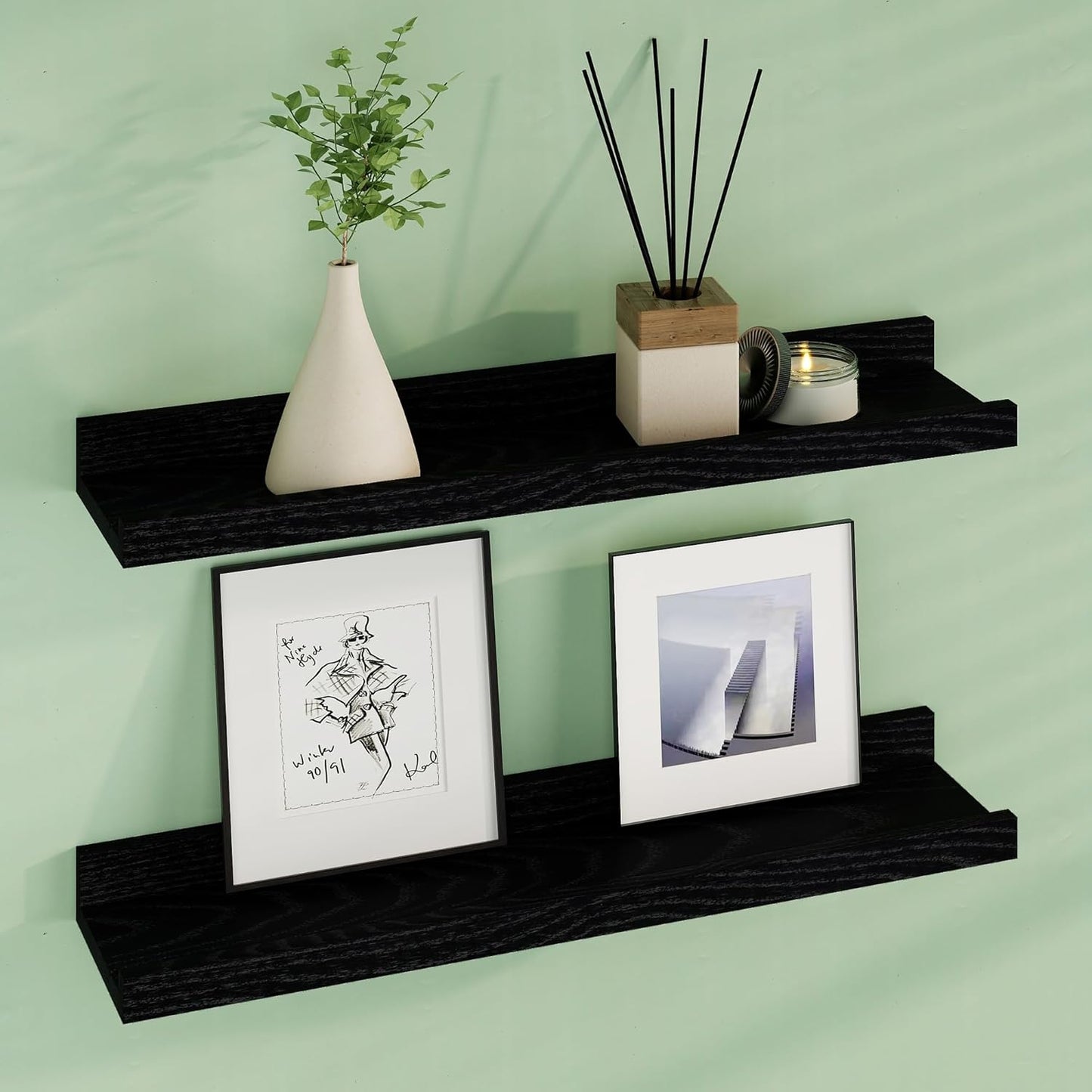 ShelfLoft 24" Wide x 4.7" Deep Solid Oak Wood Picture Ledge Floating Shelves,Set of 2