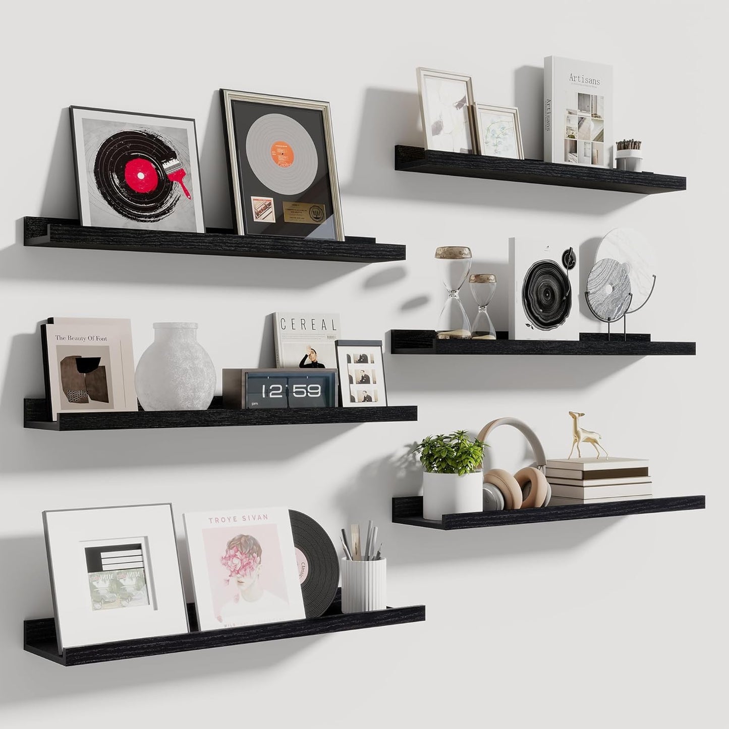 Shelfloft 5.5 Inch Deep Picture Ledge Shelf Floating Wall Display Shelves,Set of 6