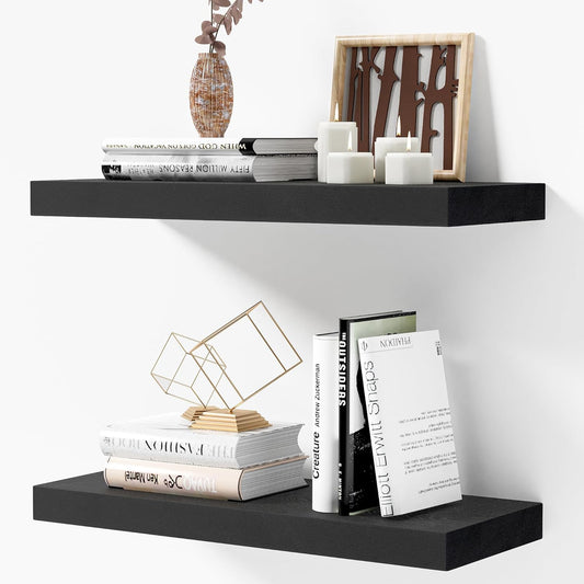 ShelfLoft 8"D x 1.4"H Black Solid Ash Wood Floating Shelves