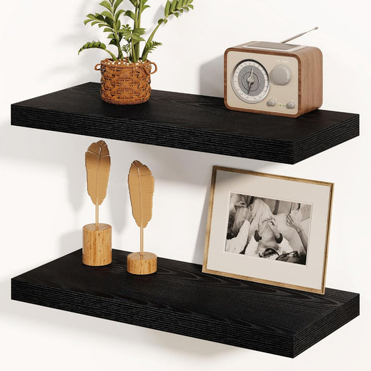 ShelfLoft 8"D x 1.4"H Black Farmhouse Rustic Wood Wall Floating Shelves