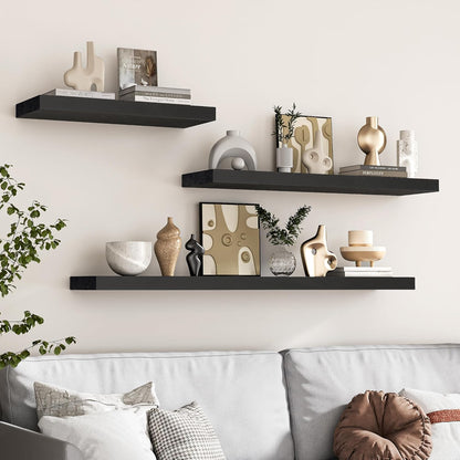 ShelfLoft 8"D x 1.4"H Black Solid Ash Wood Floating Shelves