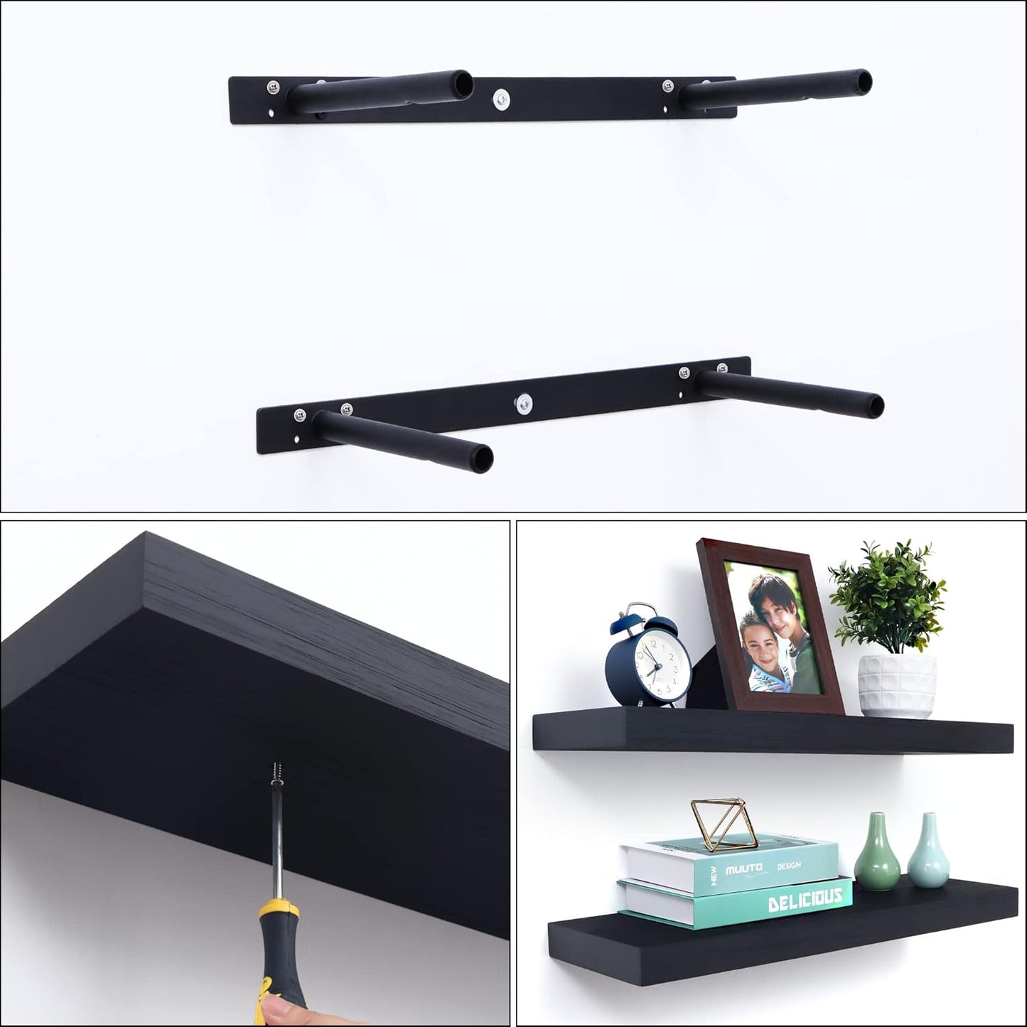 ShelfLoft 8"D x 1.6"H Black Wall Storage Floating Shelves