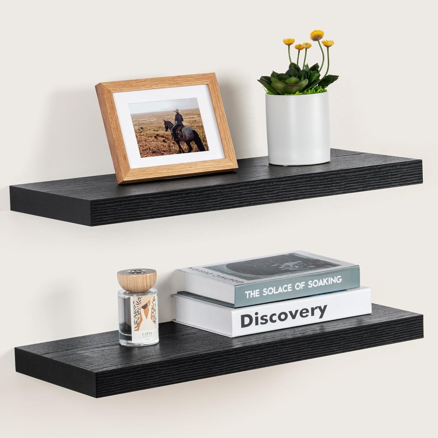 ShelfLoft 24" Wide x 9.3" Deep Floating Shelves for Wall Storage,Black-2 Pack