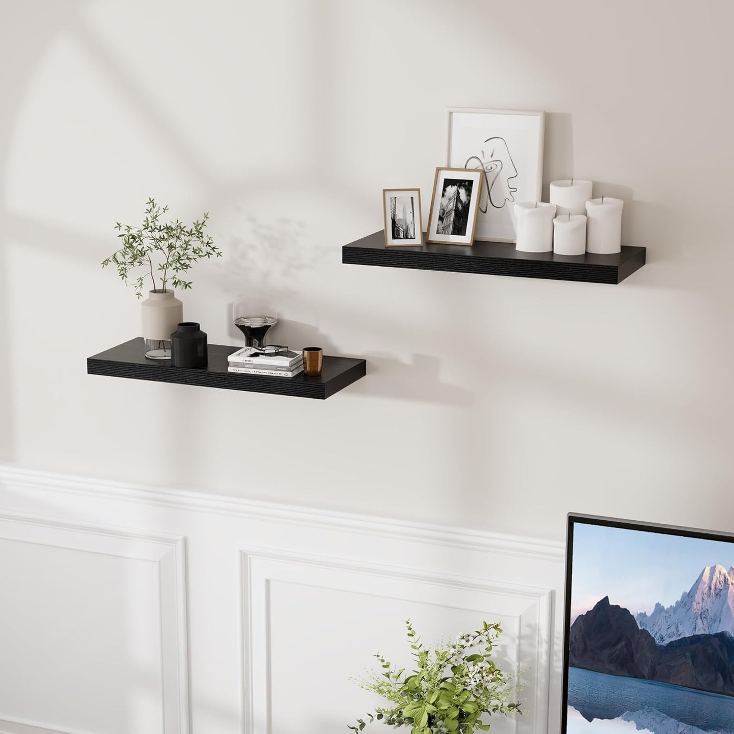 ShelfLoft 9.3"D x 1.5"H Black Floating Shelves for Wall Storage