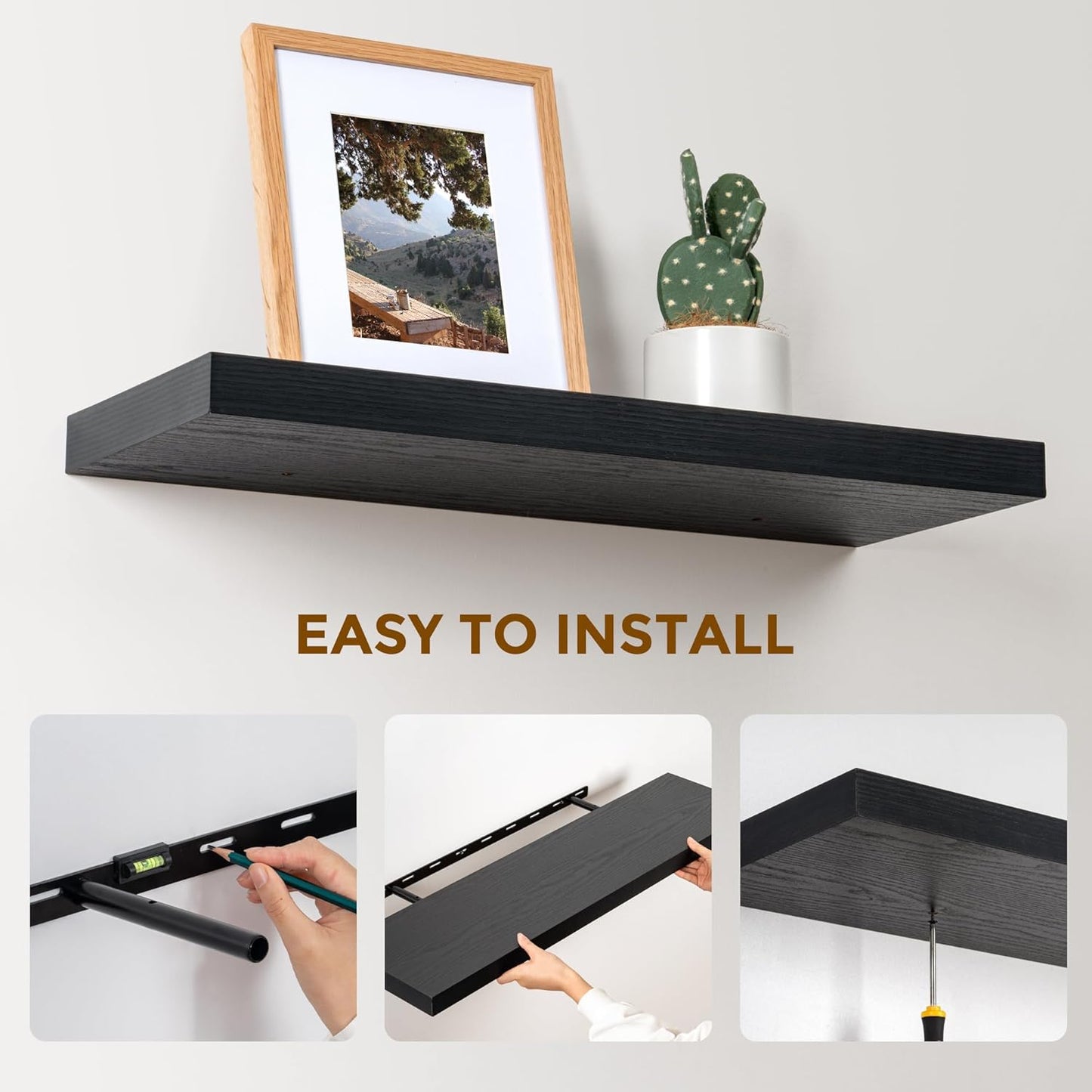 ShelfLoft 9.3"D x 1.5"H Black Floating Shelves for Wall Storage