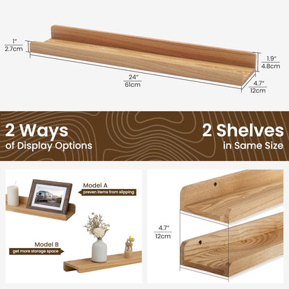 ShelfLoft 24" Wide x 4.7" Deep Solid Ash Wood Picture Ledge Shelf Groove Floating Shelves,Set of 2