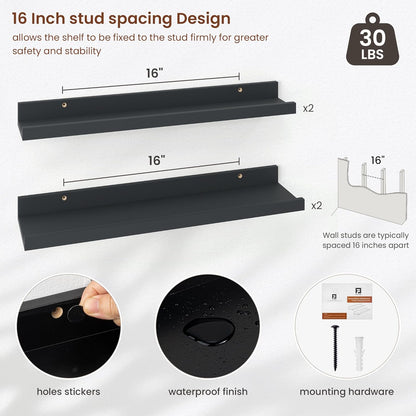 ShelfLoft 5.5"D x 2"H Black Picture Ledge Shelf Wall Display Floating Shelves with Lip