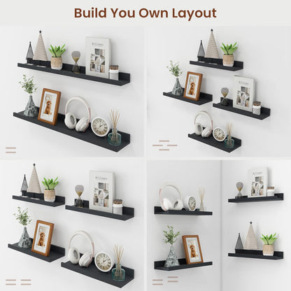 ShelfLoft 24" Wide x 5.5" Deep Picture Ledge Shelf Wall Display Floating Shelves with Lip, 4 Pack