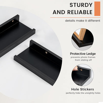 ShelfLoft 24" Wide x 4.7" Deep Picture Ledge Floating Shelves, Black-2 Pack