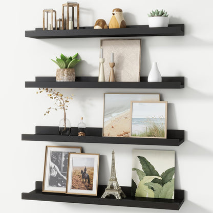 ShelfLoft 24" Wide x 4.7" Deep Picture Ledge Floating Shelves, Black-2 Pack