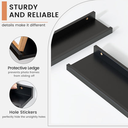 ShelfLoft 24" Wide x 4.7" Deep Picture Ledge Floating Shelves, Black-2 Pack