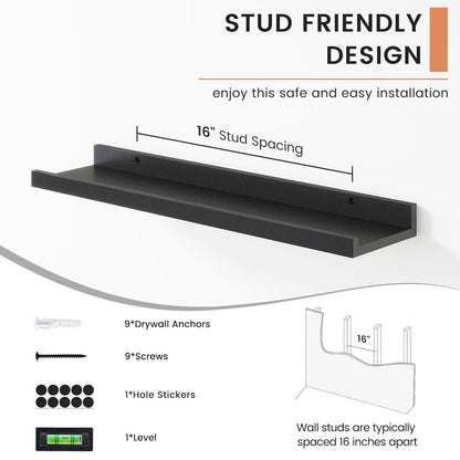 ShelfLoft 4.7"D x 2"H Black Picture Ledge Floating Shelves