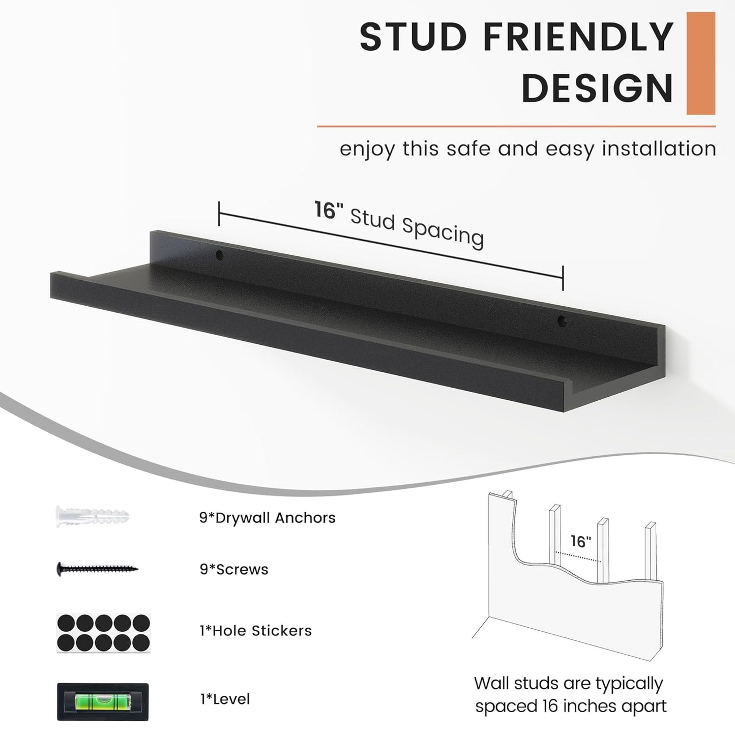 ShelfLoft 24" Wide x 4.7" Deep Picture Ledge Floating Shelves, 2 Pack