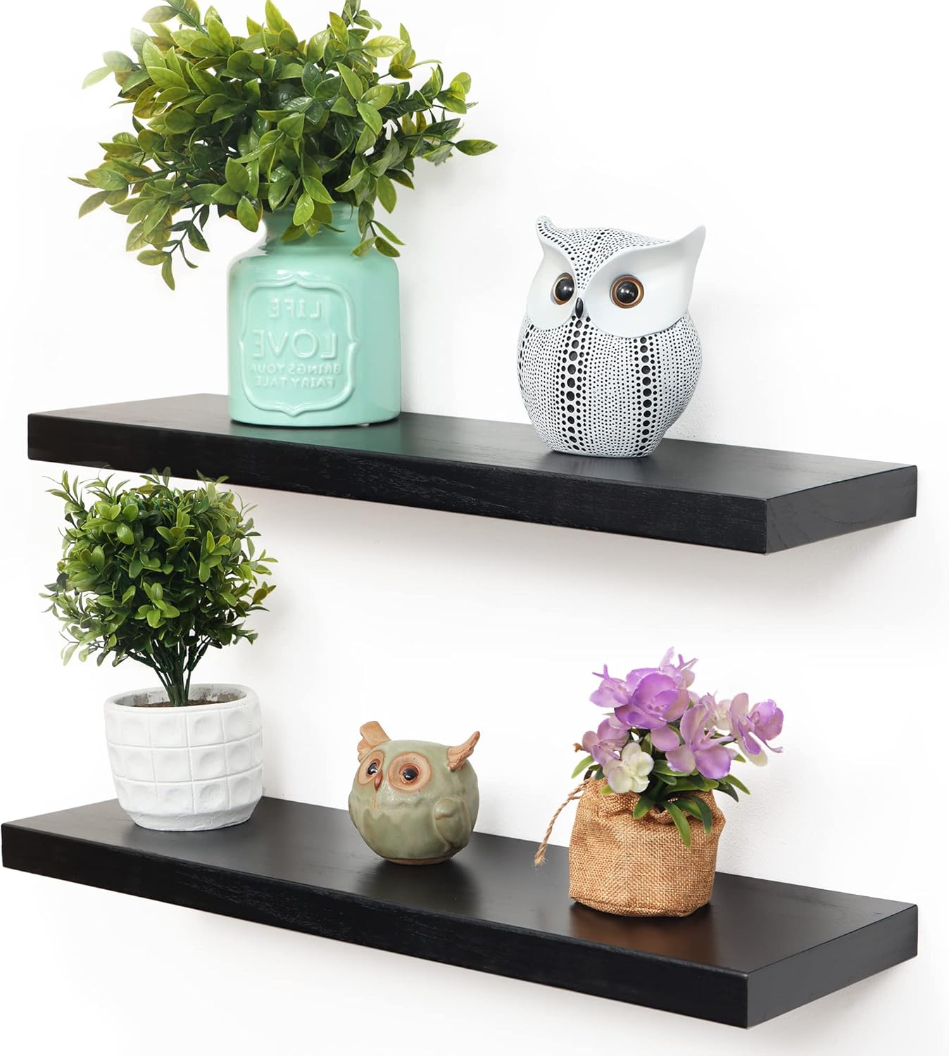 ShelfLoft 6.7"D x 1.4"H Black Paulownia Wood Wall Display Decor Floating Shelves