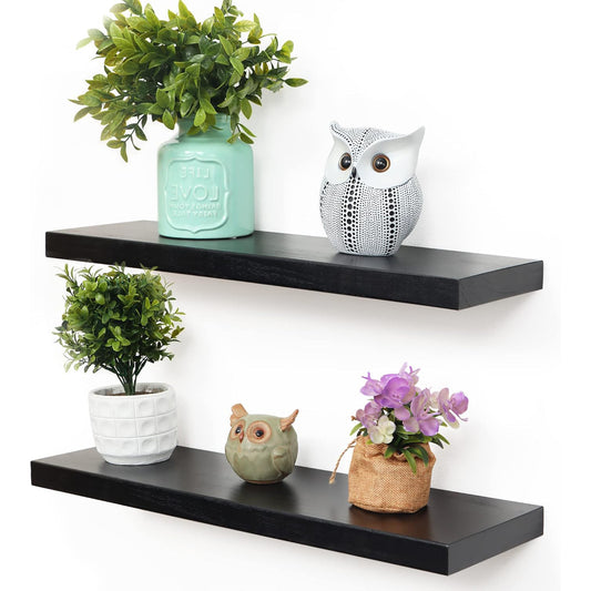 ShelfLoft 24"W x 6.7"D Paulownia Wood Wall Display Decor Floating Shelves,Black-2 Pack