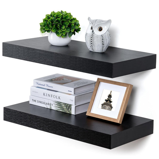 ShelfLoft 24"W x 11.6"D Black Floating Shelves for Wall Storage, 2 Pack