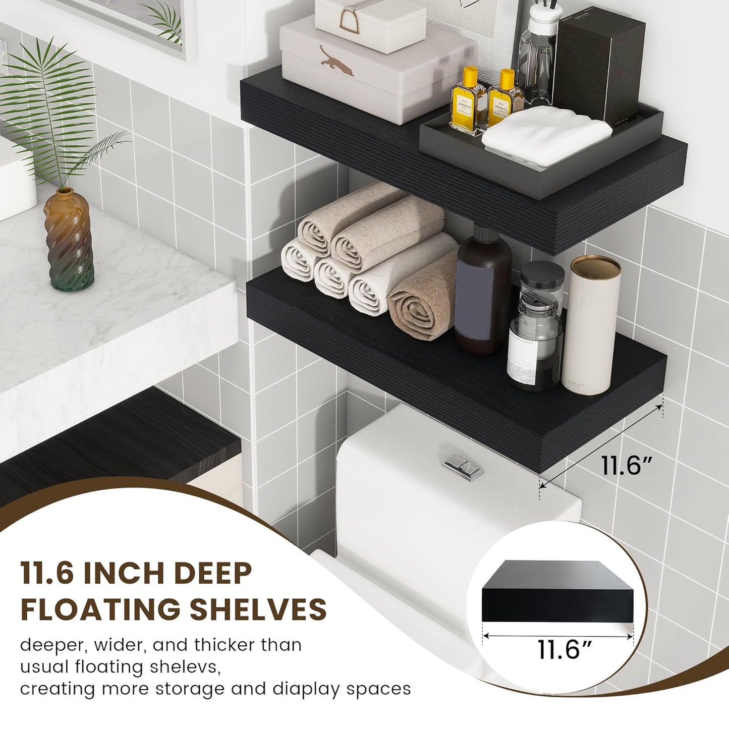 ShelfLoft 11.6 Inch Deep Floating Shelves for Wall Storage