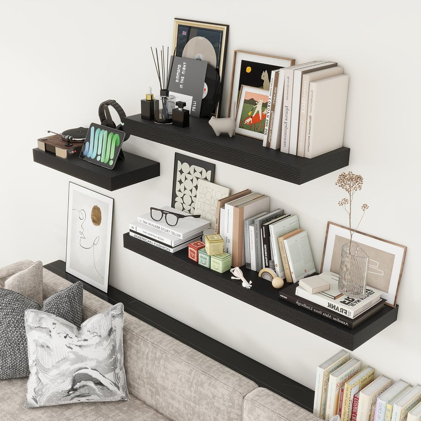 ShelfLoft 11.6"D x 2"H Black Floating Shelves for Wall Storage