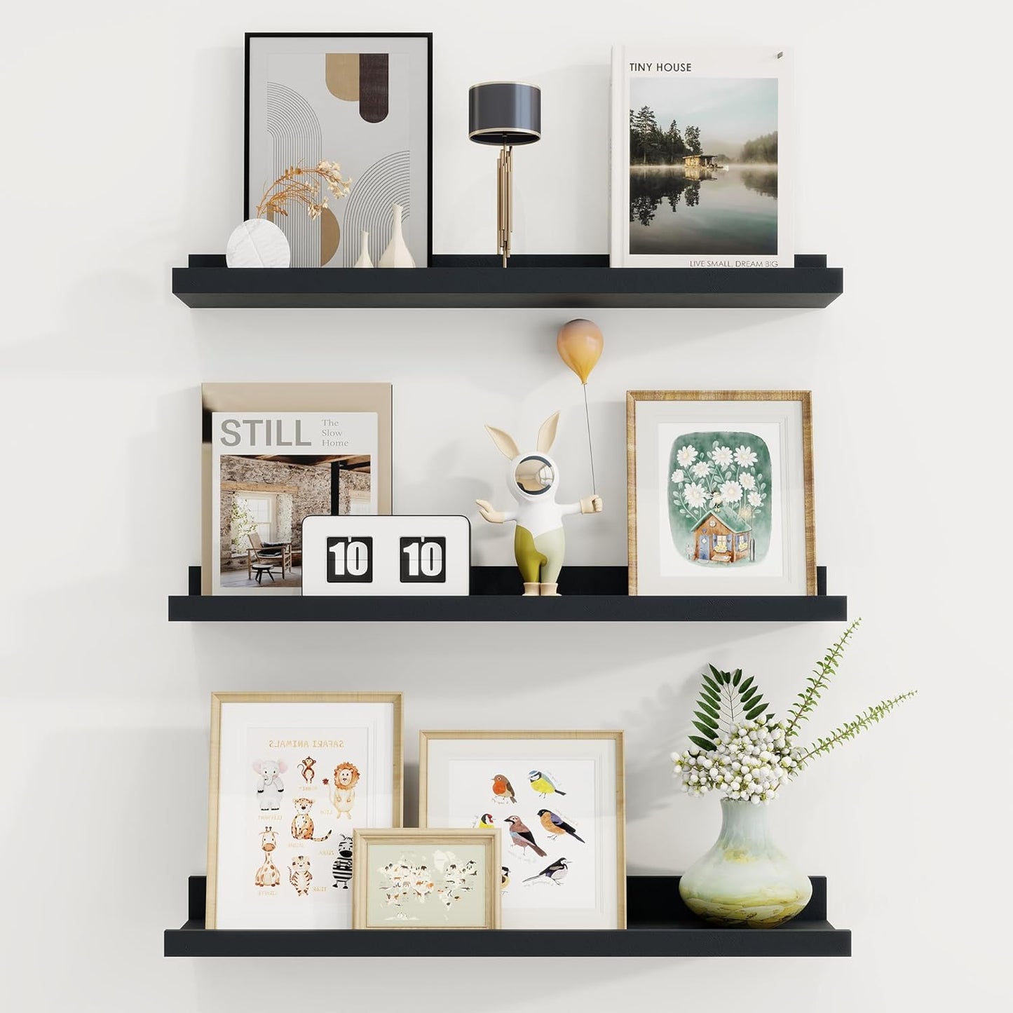 ShelfLoft 5.7 Inch Deep Picture Ledge Shelf Floating Shelves with Lip, Set of 3