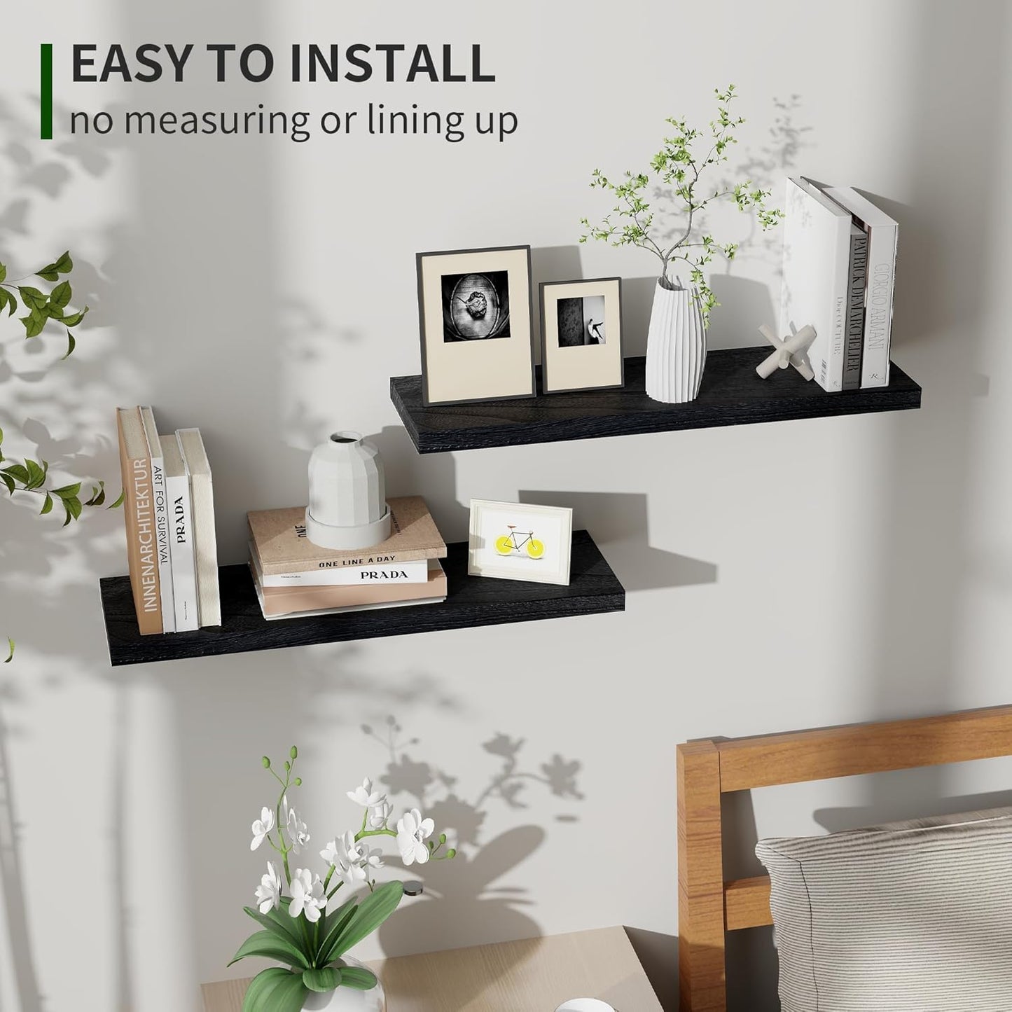 ShelfLoft 24" Wide x 6.7" Deep Natural Paulownia Wood Floating Shelves, 2 Pack