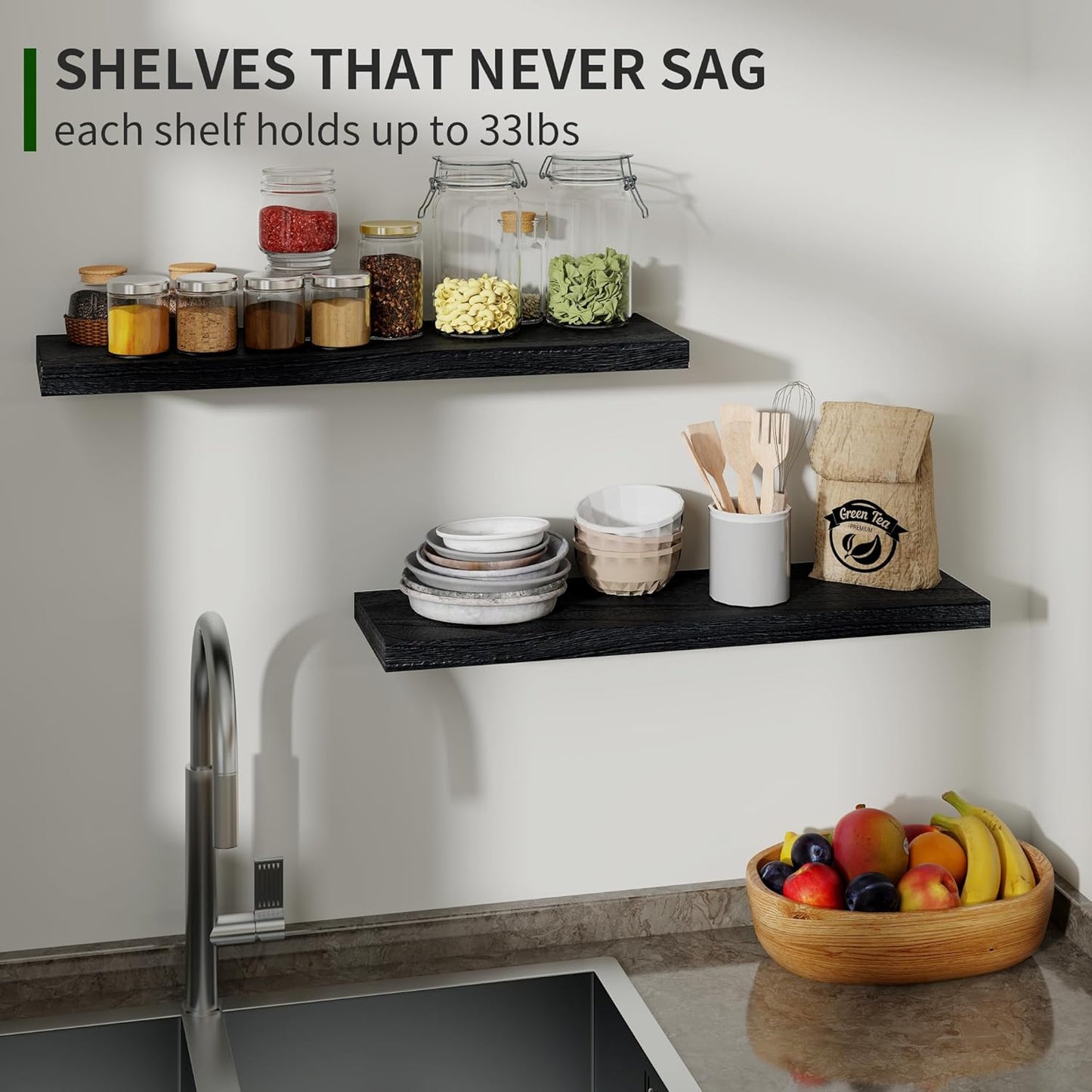 ShelfLoft 24" Wide x 6.7" Deep Natural Paulownia Wood Floating Shelves, 2 Pack