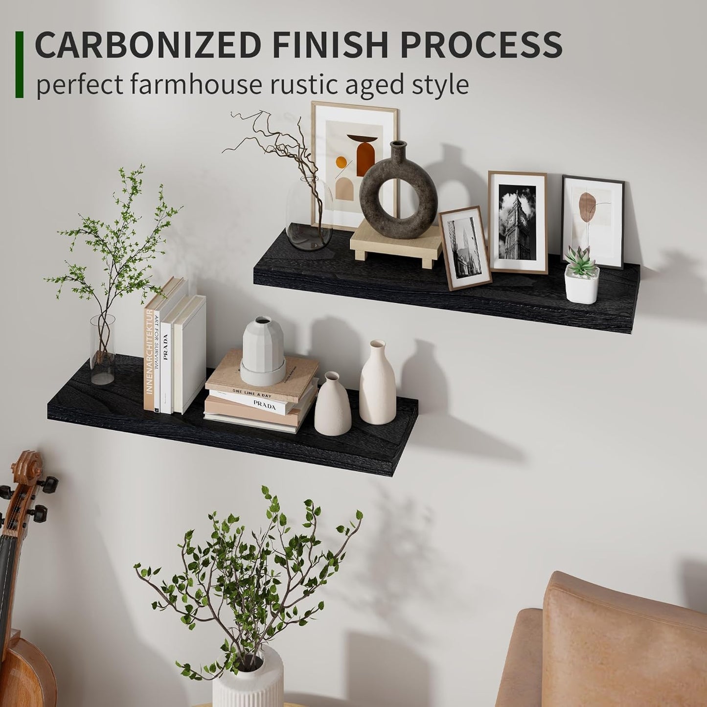 ShelfLoft 24" Wide x 6.7" Deep Natural Paulownia Wood Floating Shelves, 2 Pack