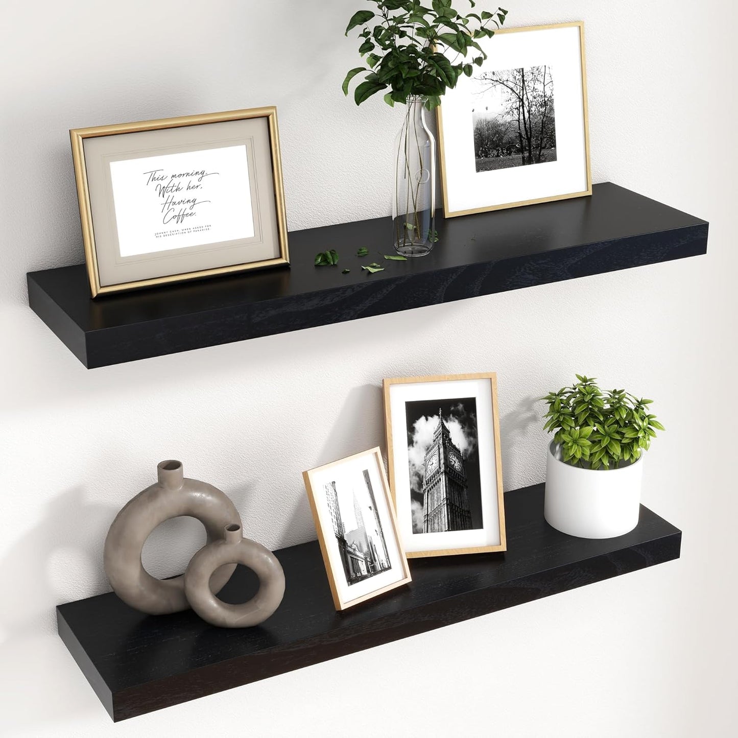 ShelfLoft 6.7"D x 1.4"H Black Paulownia Wood Wall Display Decor Floating Shelves