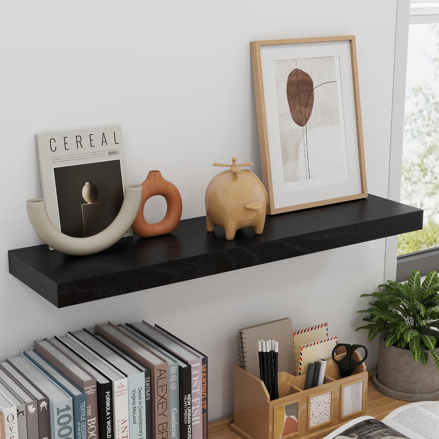 ShelfLoft 30" Wide x 6.7" Deep Paulownia Wood Wall Display Decor Floating Shelves, Black-2 Pack