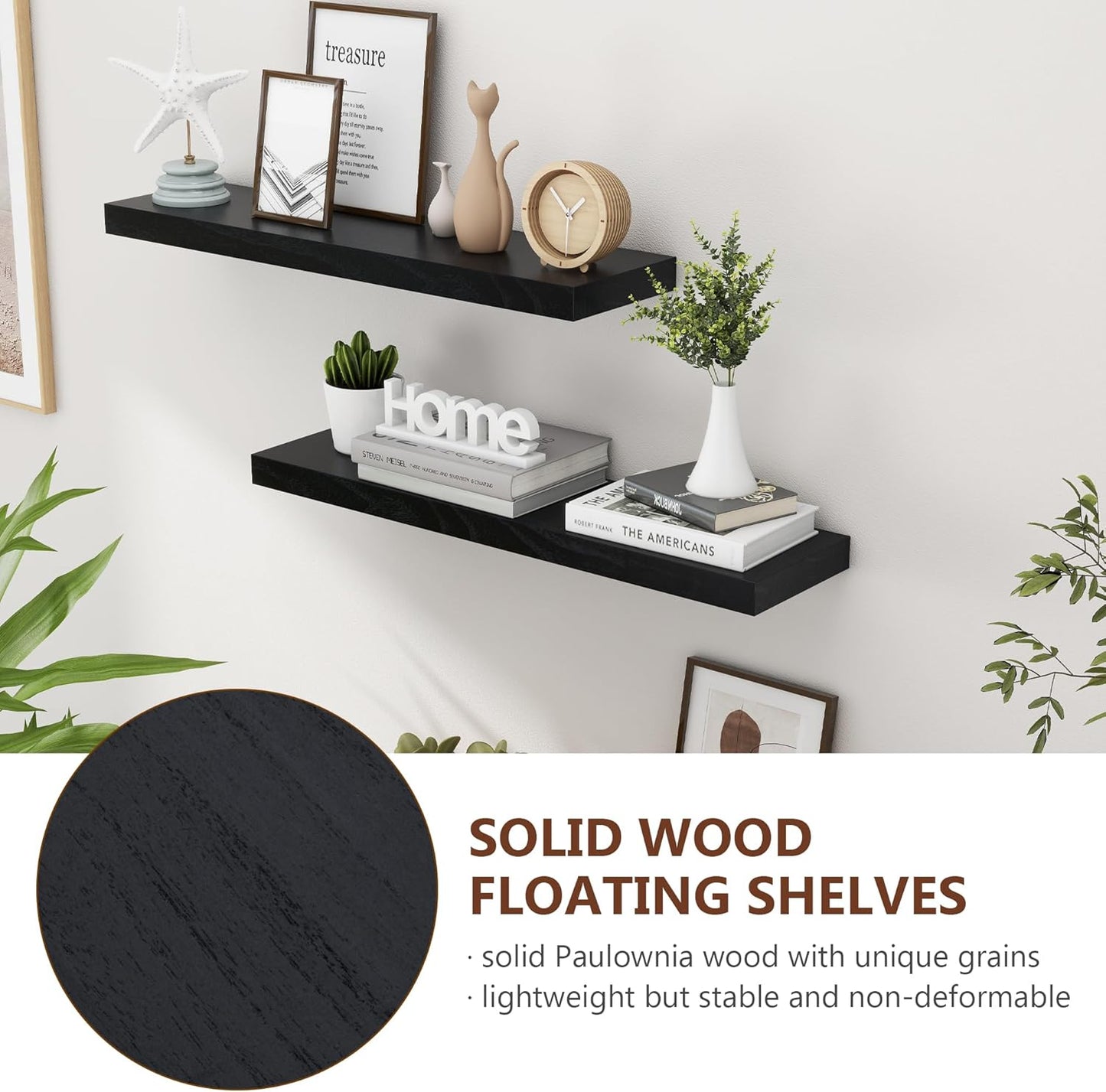 ShelfLoft 6.7 Inch Deep Paulownia Wood Wall Display Decor Floating Shelves