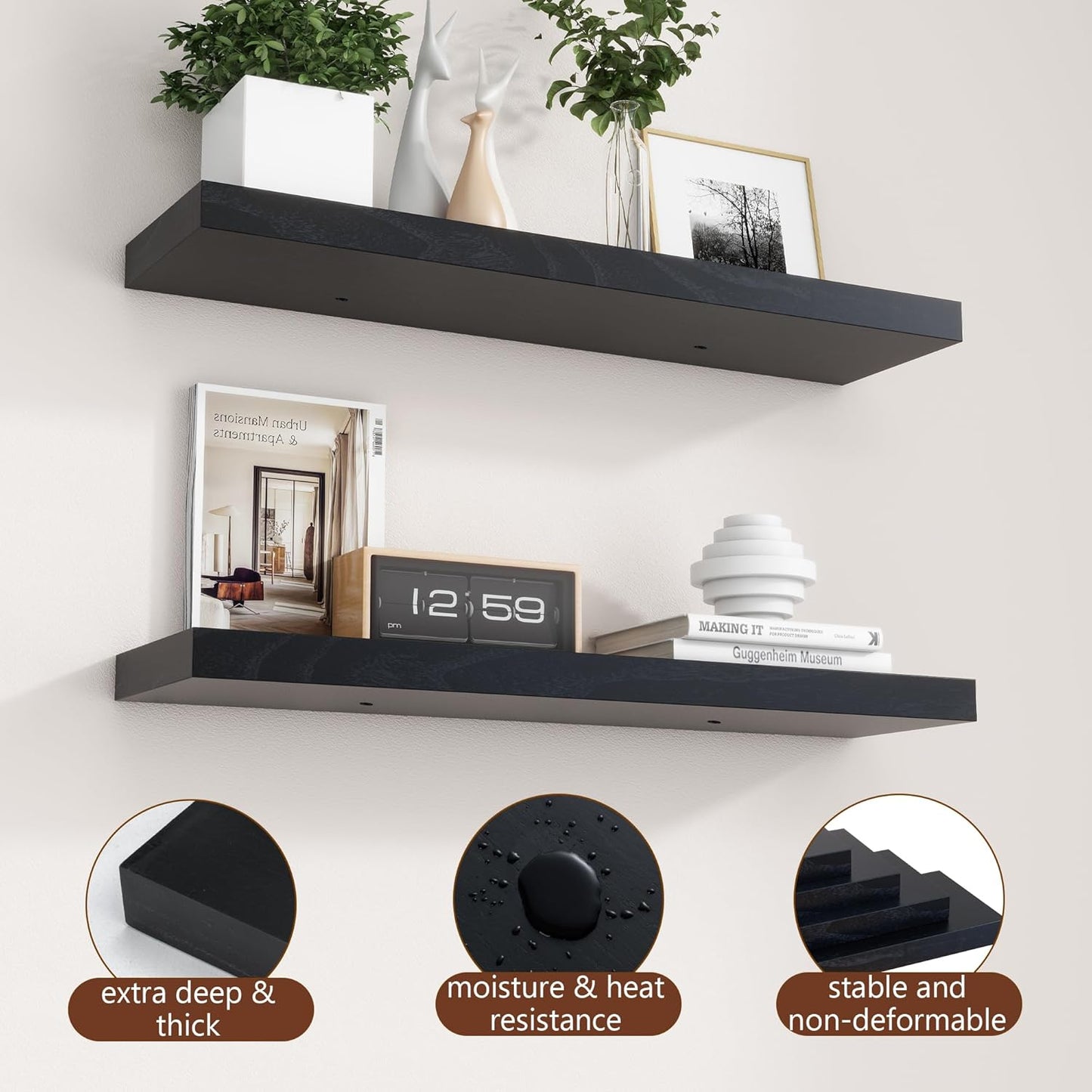 ShelfLoft 6.7 Inch Deep Paulownia Wood Wall Display Decor Floating Shelves