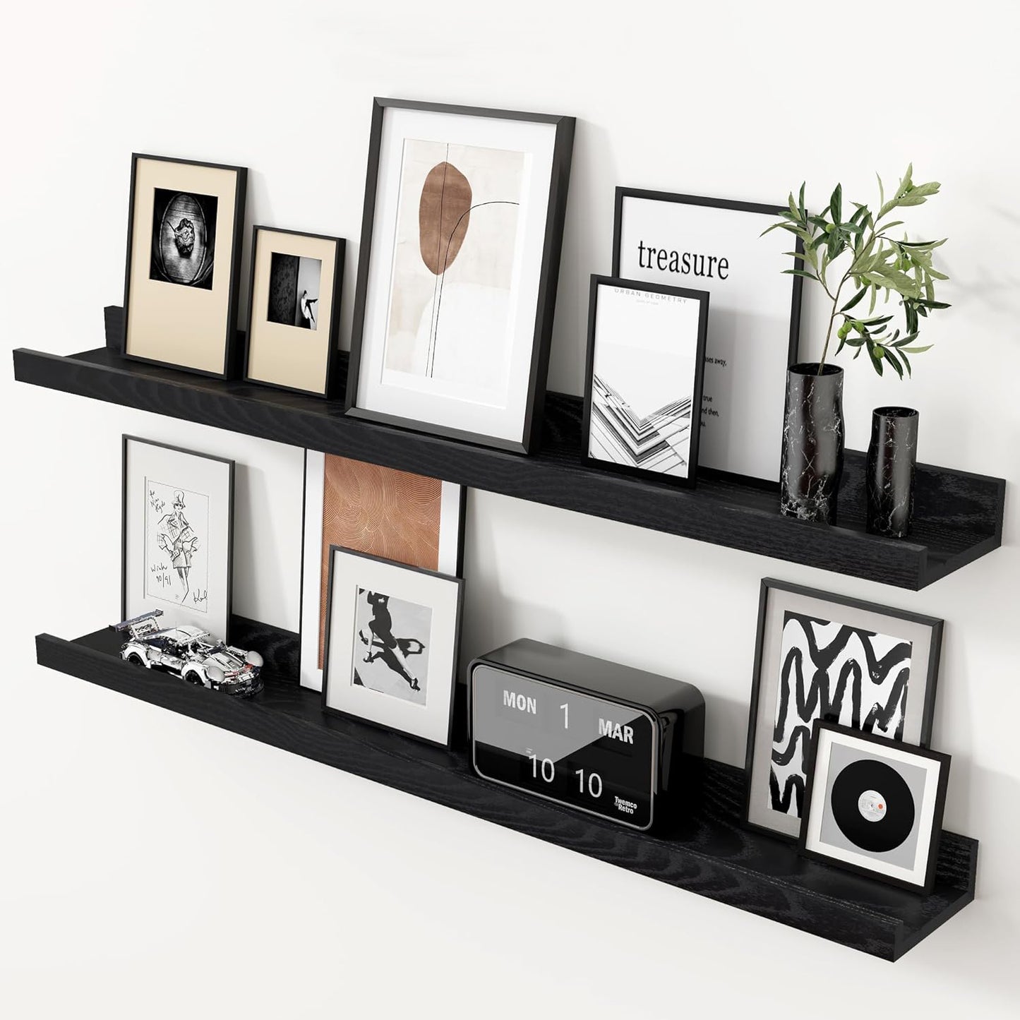 ShelfLoft 4.7 Inch Deep Solid Oak Wood Picture Ledge Shelf, Set of 2