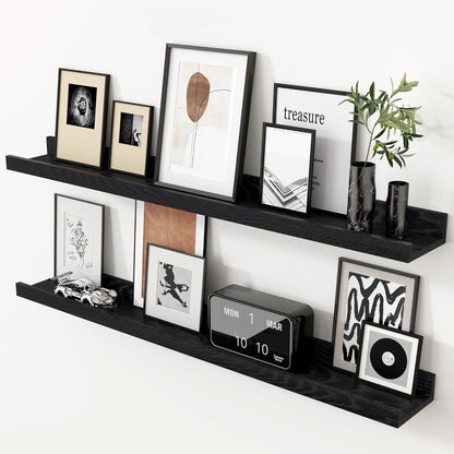 ShelfLoft 4.7 Inch Deep Solid Oak Wood Picture Ledge Shelf, Set of 2