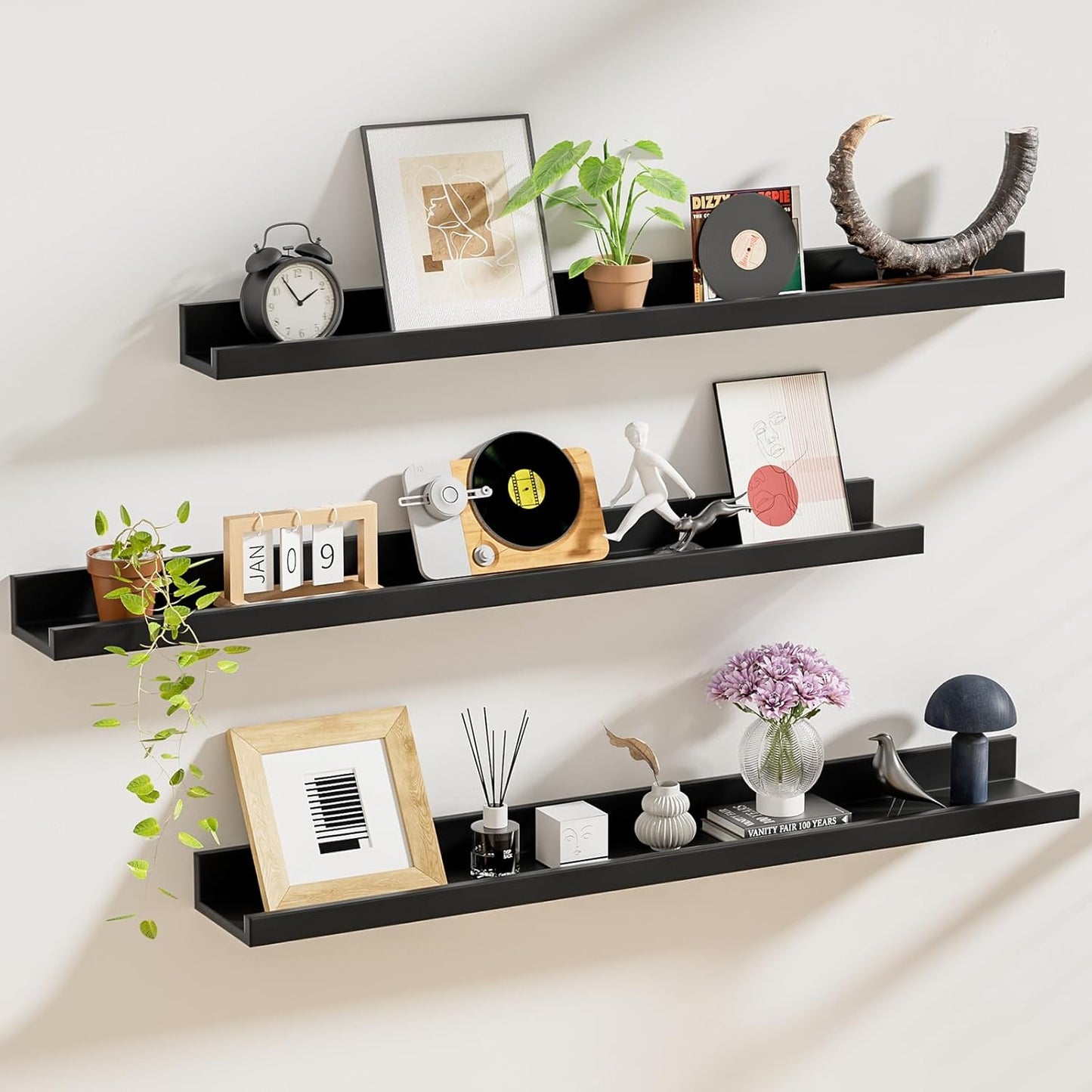 ShelfLoft 5.7 Inch Deep Picture Ledge Shelf Floating Shelves Set of 3