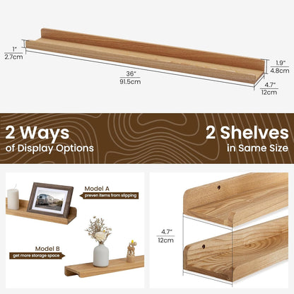 ShelfLoft 4.7 Inch Deep Solid Ash Wood Picture Ledge Shelf Groove Floating Shelves,Set of 2