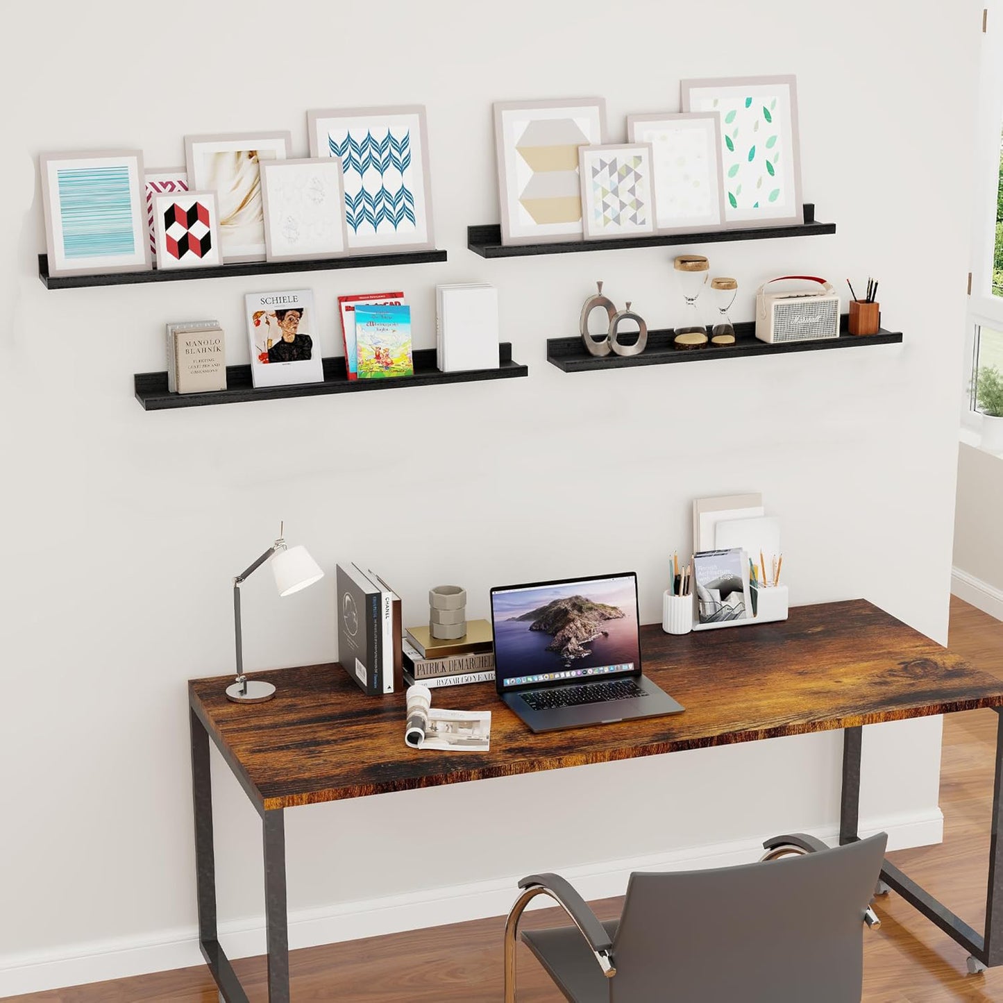 ShelfLoft 5.12 Inch Deep Picture Ledge Shelf Paulownia Wood Wall Floating Shelves with Lip for Nursery Books