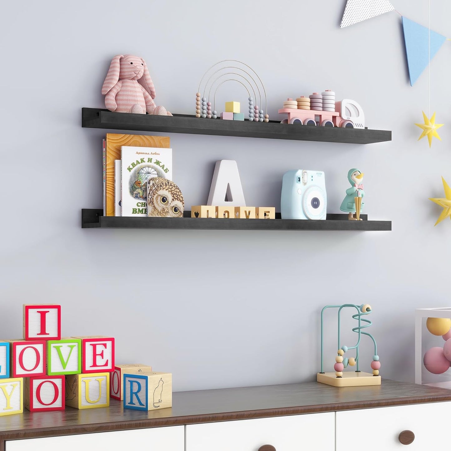 ShelfLoft 36" Wide x 5" Deep Pine Wood Picture Ledge Shelf Wall Shelves with Lip, 2 Pack