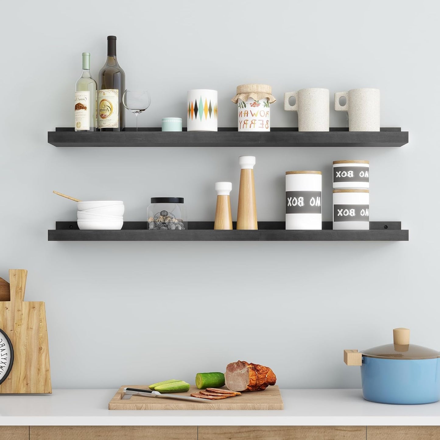 ShelfLoft 36" Wide x 5" Deep Pine Wood Picture Ledge Shelf Wall Shelves with Lip, 2 Pack