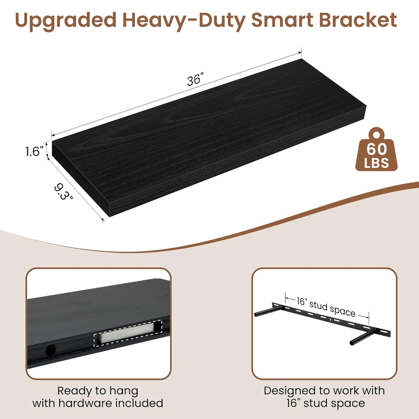 ShelfLoft 9.3 Inch Deep Rustic Farmhouse Fireplace Mantel Paulownia Wood Floating Shelves