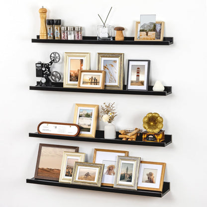 ShelfLoft 6.25"D x 2"H Black Picture Ledge Floating Shelves for Wall Storage,Set of 4