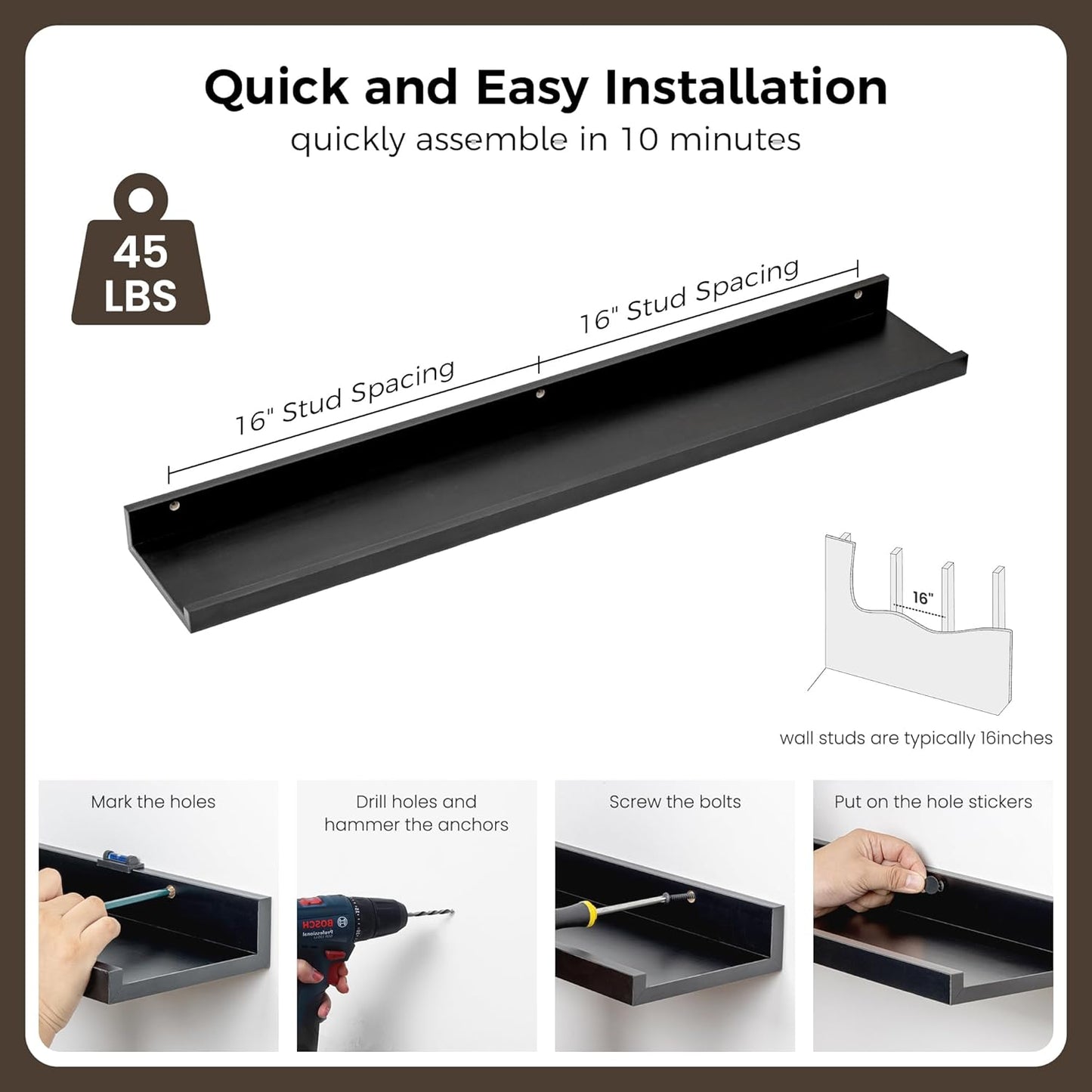 ShelfLoft 6.25 Inch Deep Picture Ledge Floating Shelves for Wall Storage,Set of 4