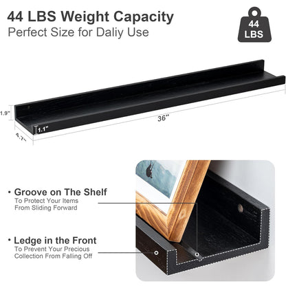 ShelfLoft 36" Wide x 4.7" Deep Solid Oak Wood Picture Ledge Floating Shelves,Set of 2