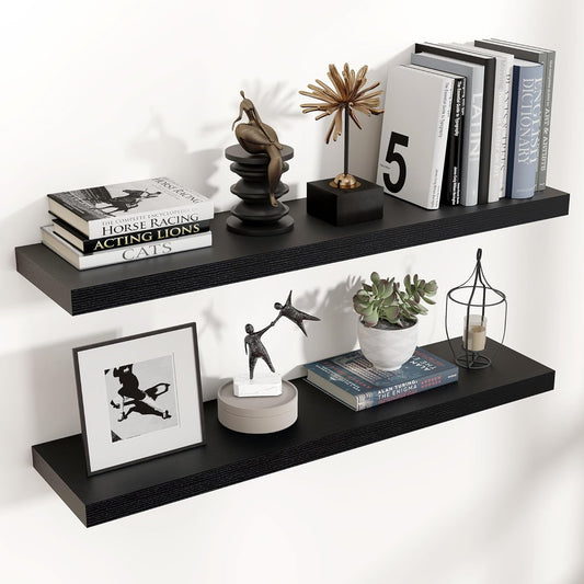 ShelfLoft 36"W x 8"D Black Floating Shelves for Wall Storage,2 Pack