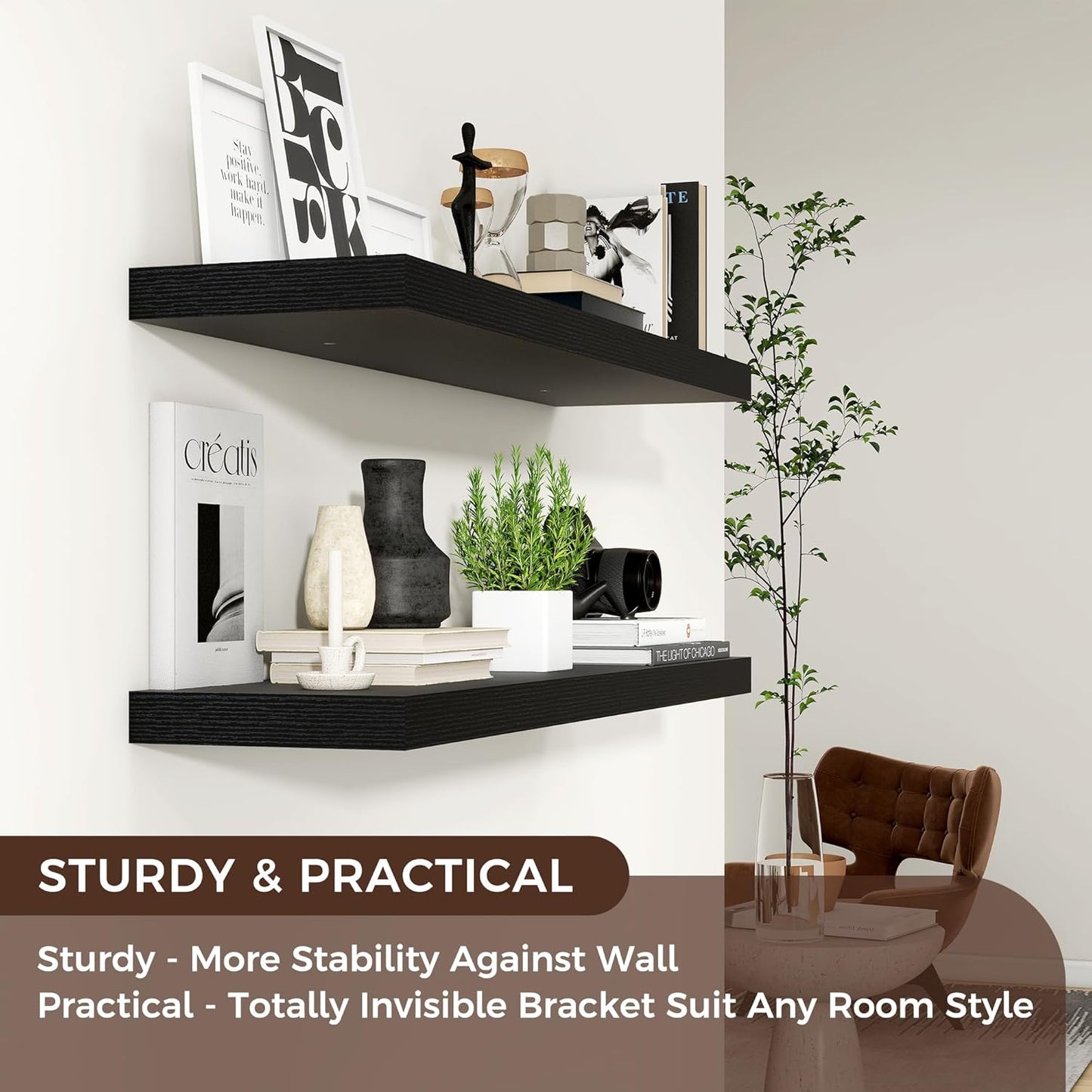 ShelfLoft 36"W x 8"D Black Floating Shelves for Wall Storage,2 Pack