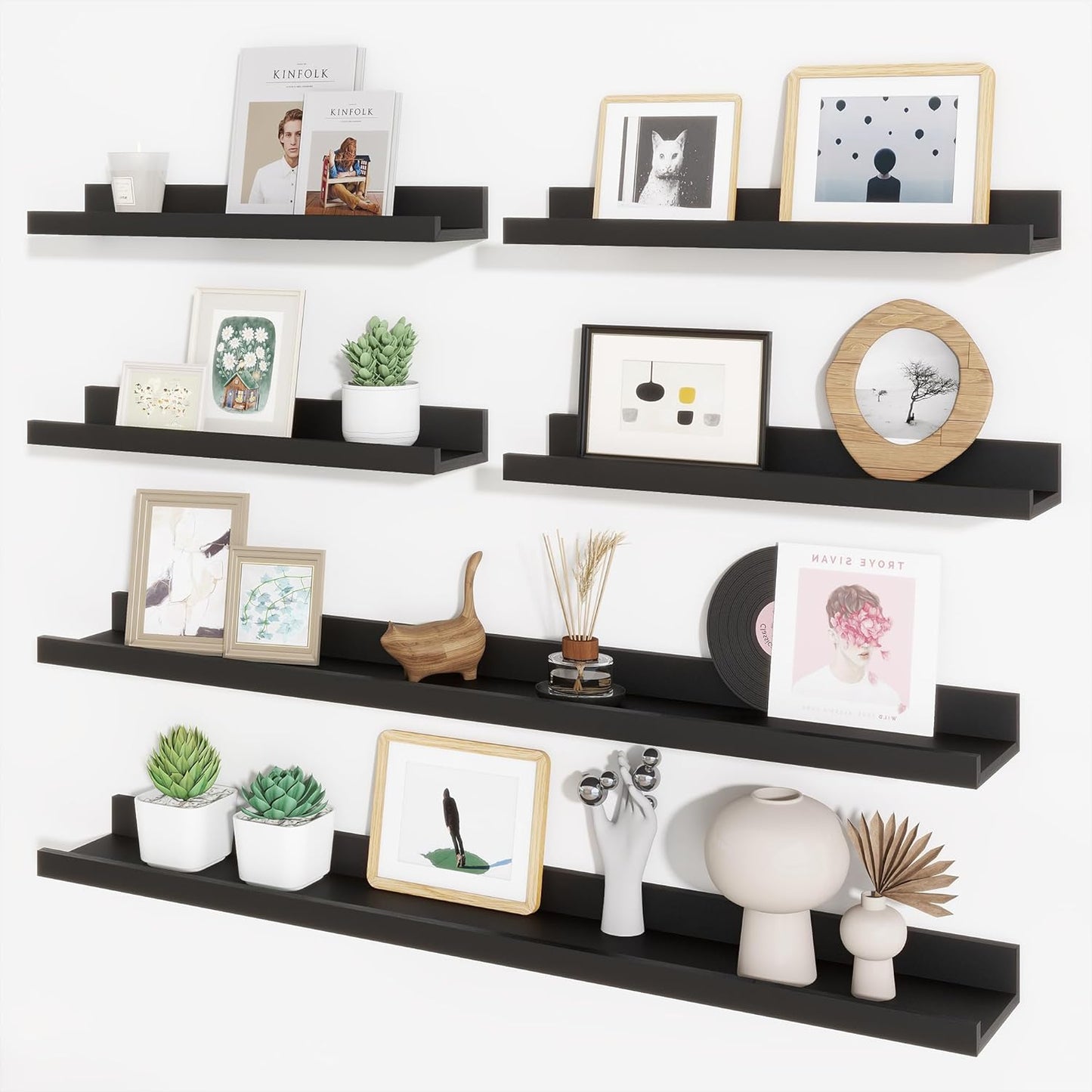 ShelfLoft 5.4 Inch Deep Picture Ledge Shelf Floating Wall Storage Shelves, Set of 6