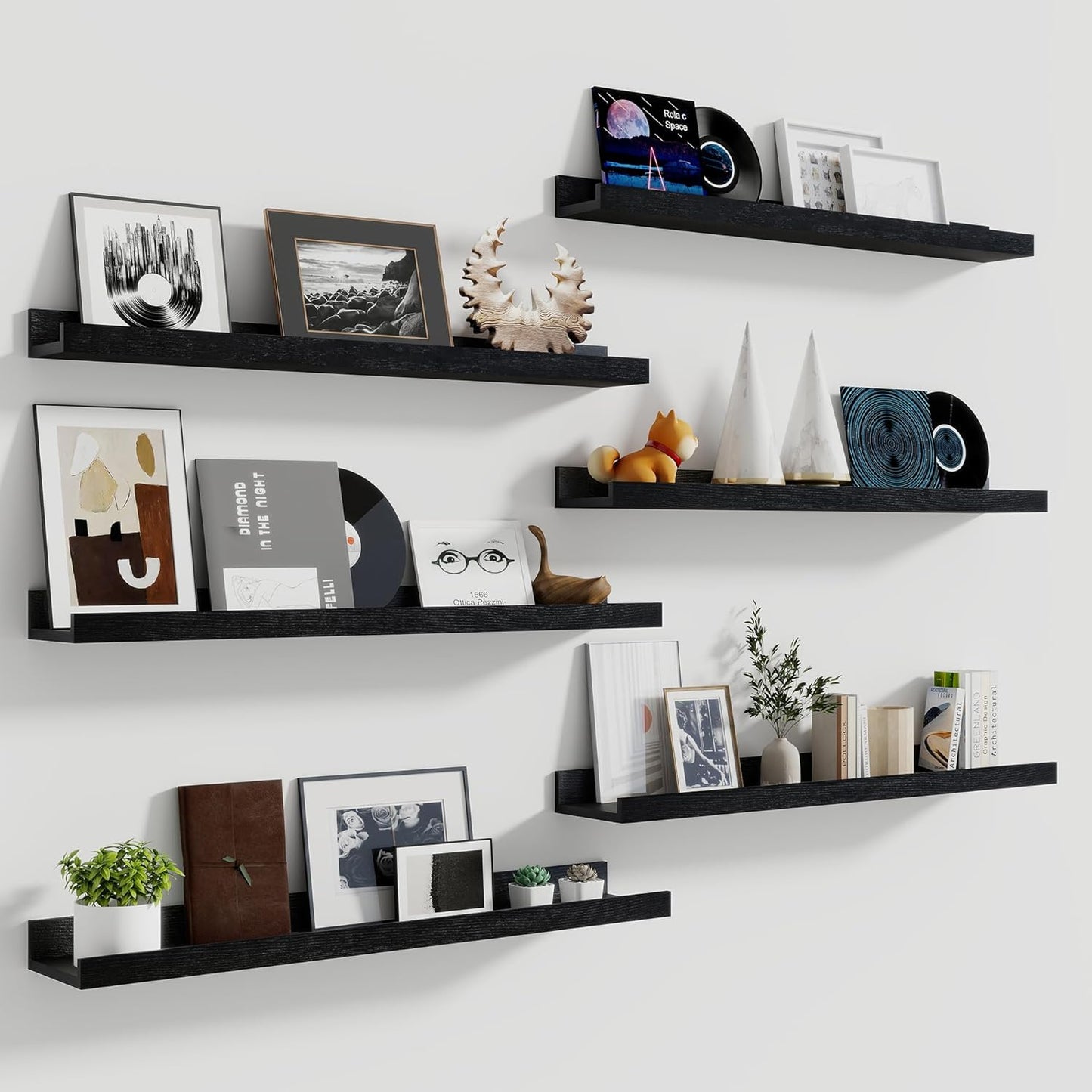 Shelfloft 5.5 Inch Deep Picture Ledge Shelf Floating Wall Display Shelves,Set of 6