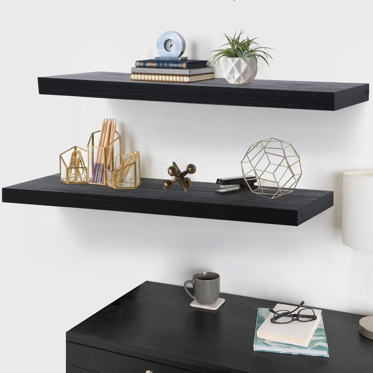 ShelfLoft 8"D x 1.6"H Black Wall Storage Floating Shelves