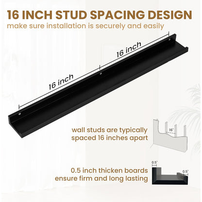 ShelfLoft 36" Wide x 4" Deep Picture Ledge Shelf Wall Display Floating Shelves with Lip, 2 Pack